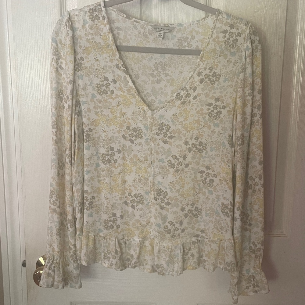 LUCKY BRAND BOHO CHIC LIGHTWEIGHT LONG SLEEVE YELLOW/blue blouse gorgeous!